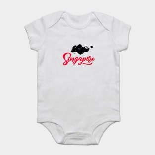 Hand lettering modern calligraphy Singapore text with map silhouette black color. Baby Bodysuit